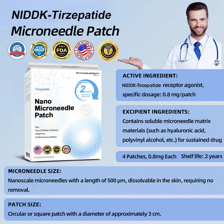 【Last Day Promotion 60% OFF🥇】 NIDDK-Tirzepatide Nano Microneedle Patch 🇺🇸🧀（Zero Pain, 24/7 Release | Lose 20lbs FAST | 90% Sugar Drop  ）